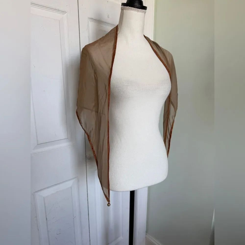 Y2K Triangular Silk Chocolate Brown Scarf with Metal Ball Weights